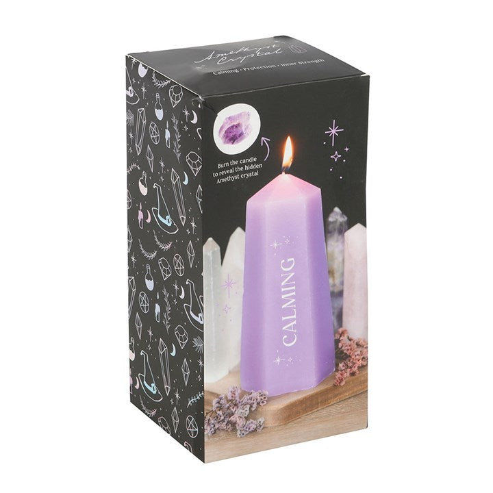 Calming Crystal Candle with Rough Amethyst 435g