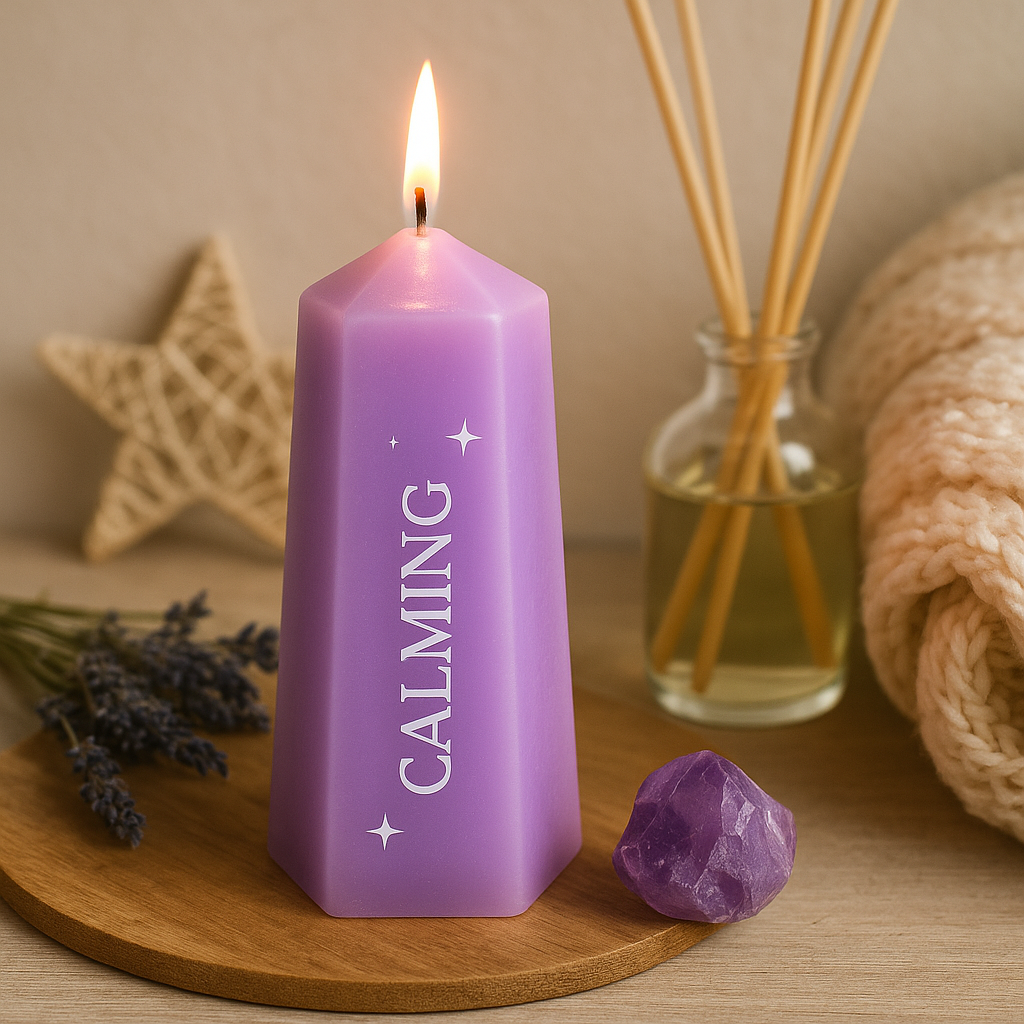 Calming Crystal Candle with Rough Amethyst 435g
