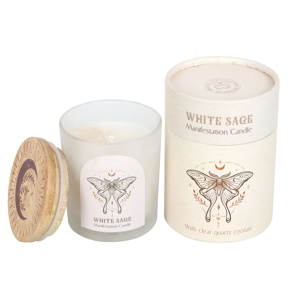 Luna Moth Manifestation Candle with Clear Quartz Crystals 500g