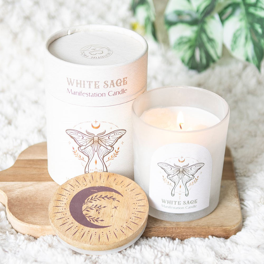 Luna Moth Manifestation Candle with Clear Quartz Crystals 500g