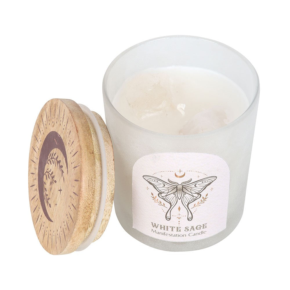 Luna Moth Manifestation Candle with Clear Quartz Crystals 500g