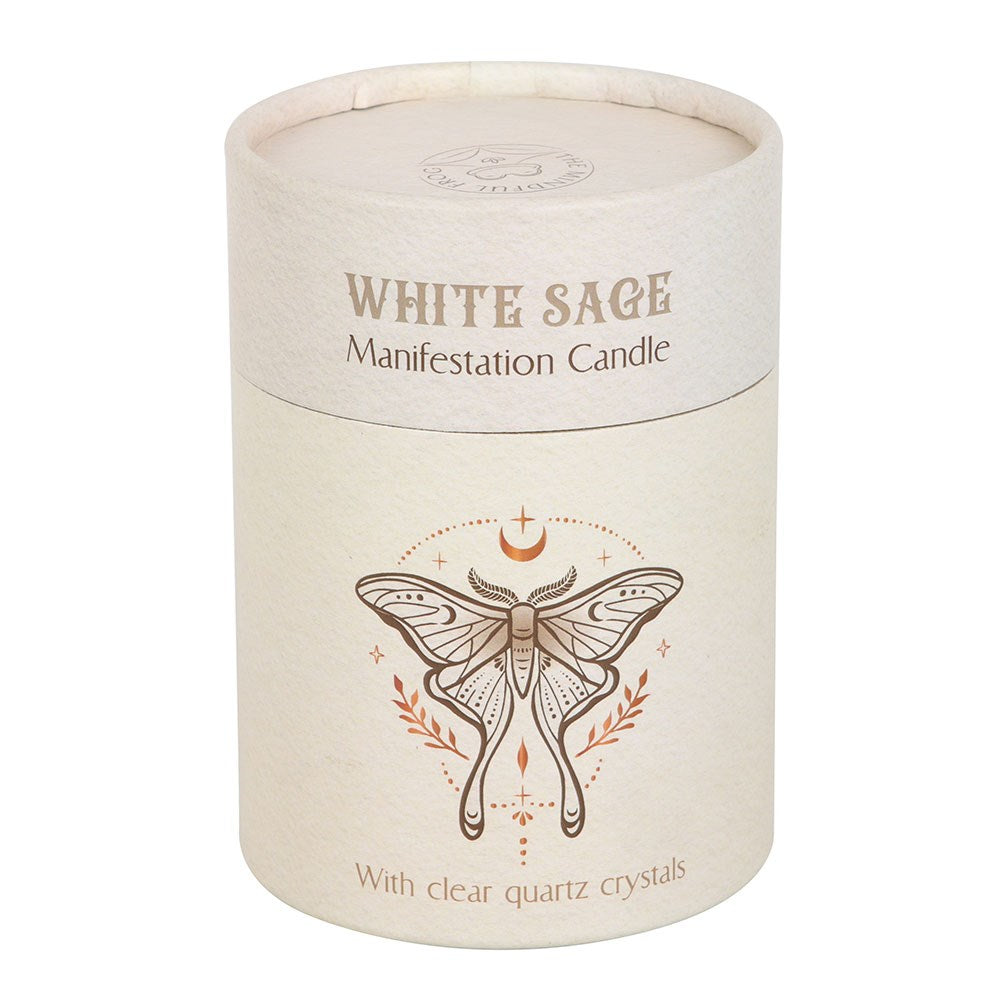 Luna Moth Manifestation Candle with Clear Quartz Crystals 500g